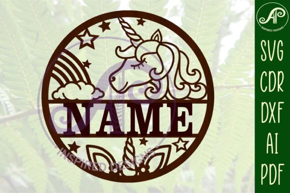Cartoon Unicorn Name Sign SVG Cut File