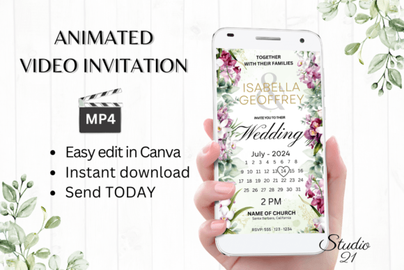 Orchids Wedding Invitation W8454B: A Modern Digital Option for Couples