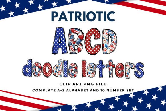 Patriotic USA Doodle Alphabet Letters12 for Creative Projects