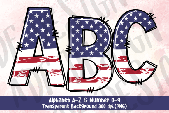 USA Flag Doodle Alphabet Letters PNG: A Versatile Digital Asset for Creative Projects